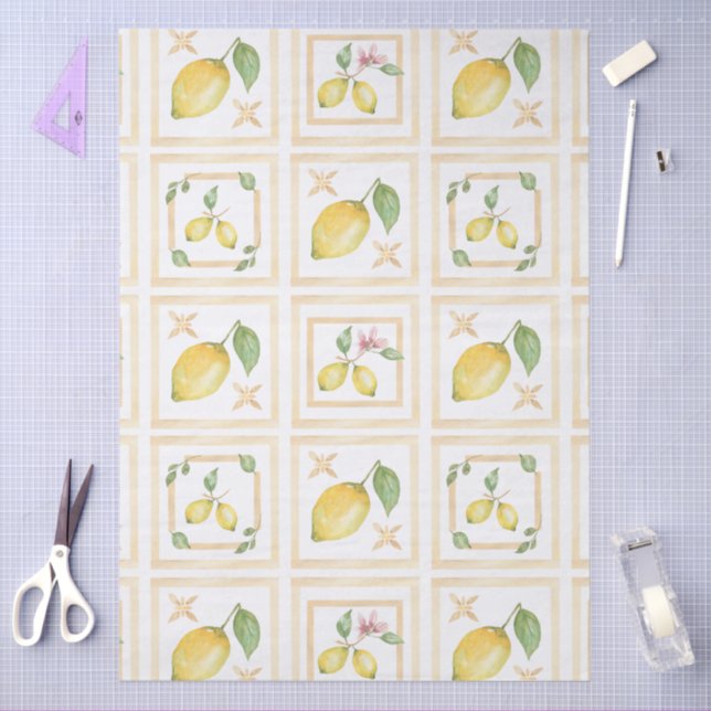 Papier Mousseline Mediterrenean Citrus Lemon pattern (Artisanat)