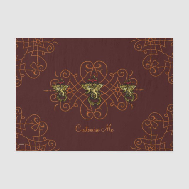 Papier Mousseline Mehndi Ganesha (Rouge) (Recto)