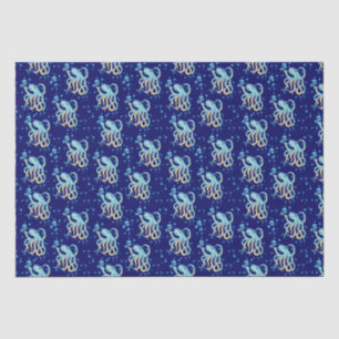 Papier Mousseline Mer profonde Cube Octopus Bleu Bulle Marine
