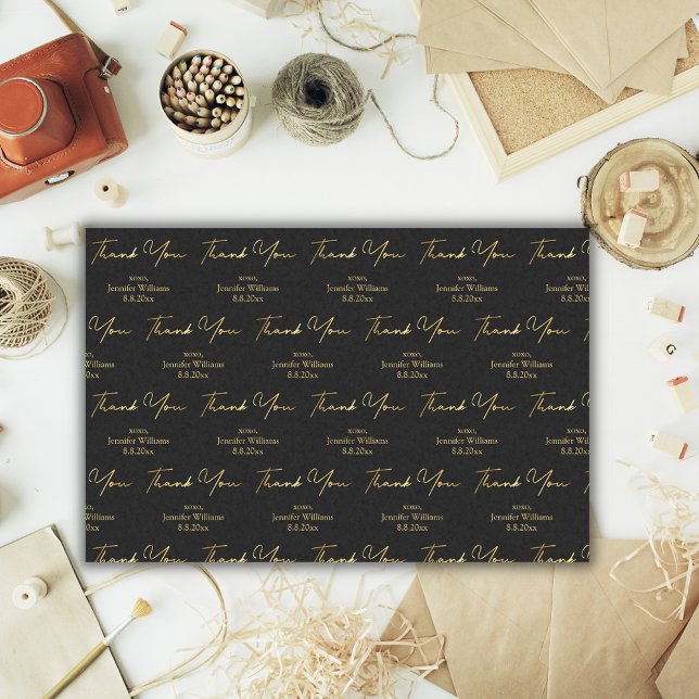 Papier Mousseline merci heureux anniversaire noir or luxe motif (Créateur téléchargé)