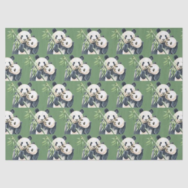 Papier Mousseline Mère Panda Cute Et Bébé Motif Bambou (Recto)