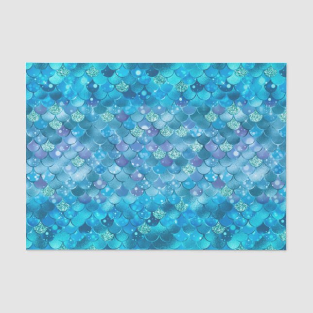 Papier Mousseline Mermaid Motif Turquoise Blue Scales Art Design (Recto)