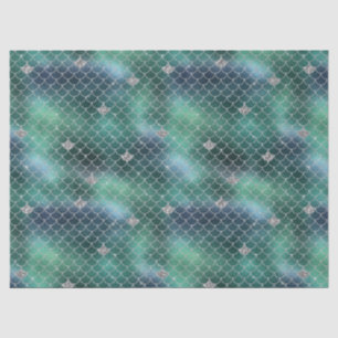 Papier Mousseline Mermaid Silver Turquoise Ocean Glitz