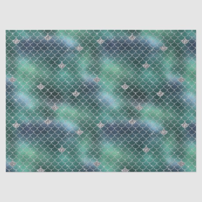 Papier Mousseline Mermaid Silver Turquoise Ocean Glitz (Recto)
