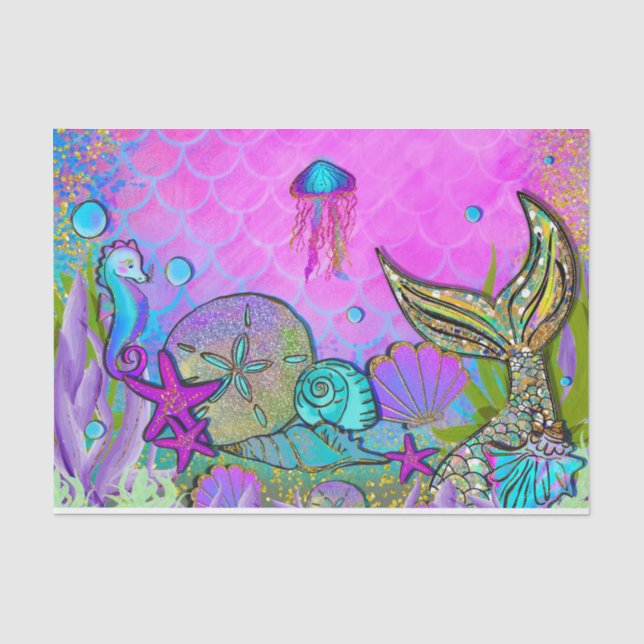 Papier Mousseline Mermaids & Sea Shells sous la mer Anniversaire (Recto)