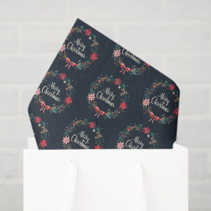 Papier Mousseline Merry Christmas Floral Wreath