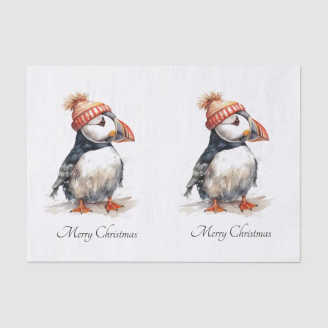 Papier Mousseline Merry Puffin, personnalisé (Recto)