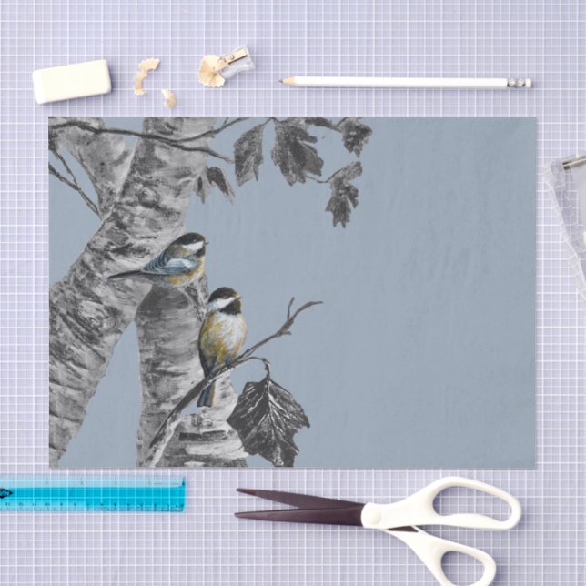 Papier Mousseline Mésanges modifient (Artisanat)
