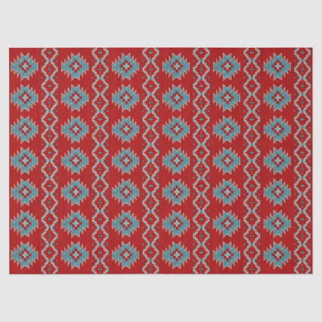 Papier Mousseline Mésas Sud-Ouest Rouge & Turquoise (Recto)