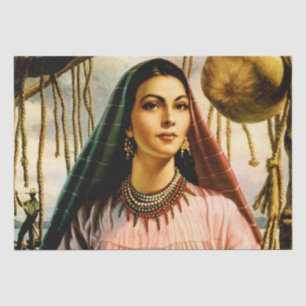 Papier Mousseline Mexicaine, jolie fille de calendrier sur un bateau