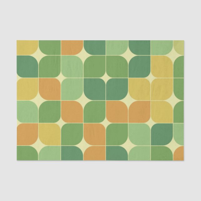 Papier Mousseline Mi-siècle abstrait motif vert orange (Recto)