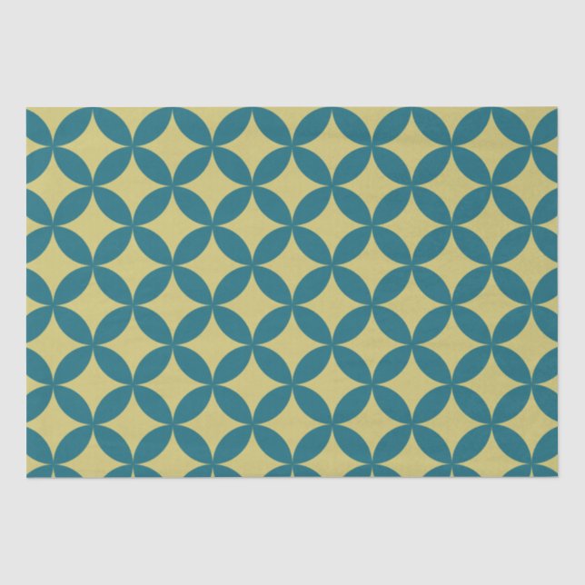 Papier Mousseline Mi-siècle Mod Géométrique Rétro Moderne Bleu Vert (Recto)