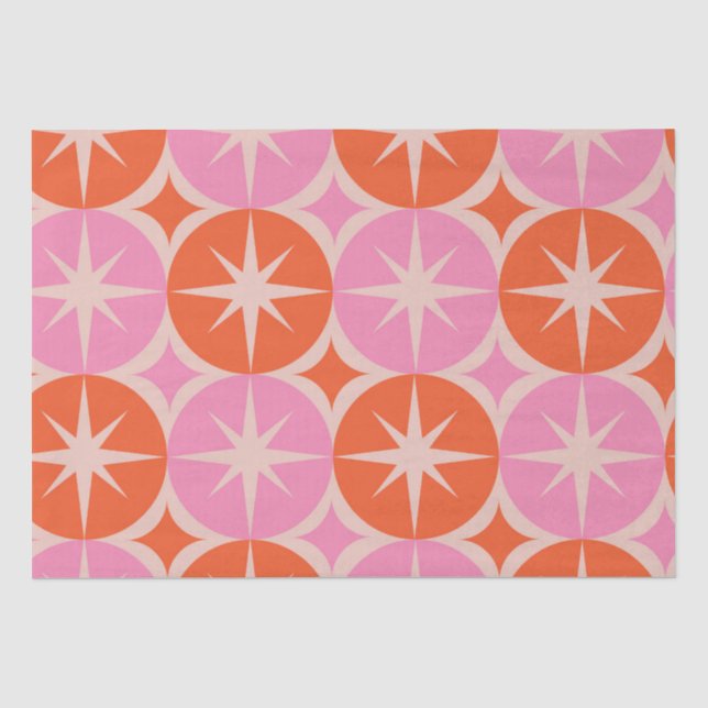Papier Mousseline Mi-siècle Starburts sur les ricules orange roses (Recto)