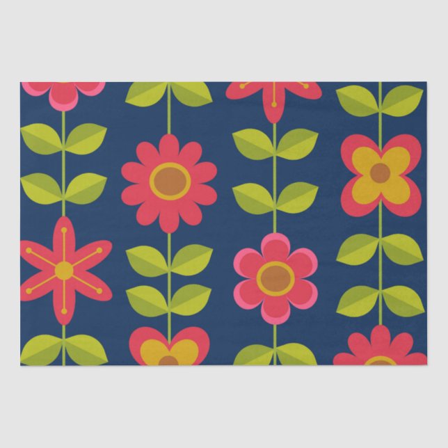 Papier Mousseline Mid Century Fleurs rouges modernes avec feuilles (Recto)