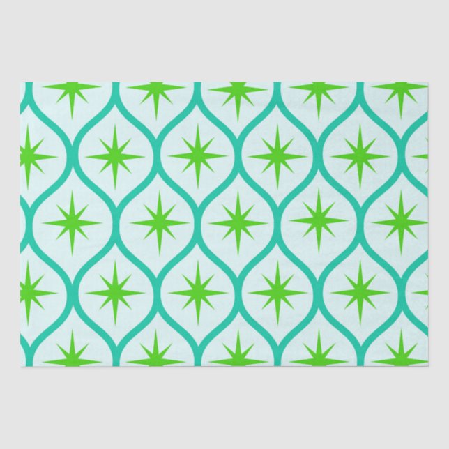 Papier Mousseline Mid-Century Green Starbursauts sur Motif Ovals (Recto)