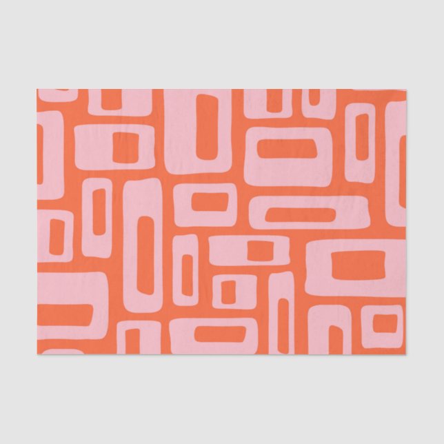 Papier Mousseline Mid Century Moderne Abstrait Orange & Motif rose (Recto)