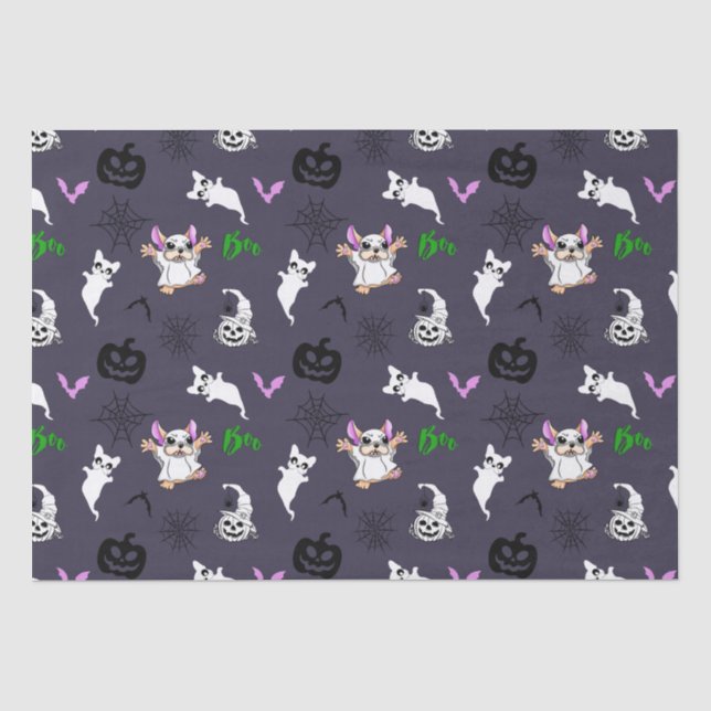 Papier Mousseline Mignon fantôme Français Bulldog chauve-souris citr (Recto)