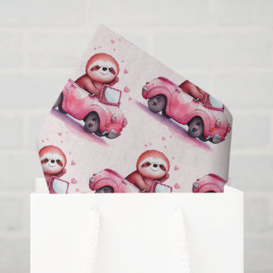 Papier Mousseline Mignon paresseux conduisant un motif de cabriolet 