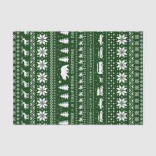 Papier Mousseline Mignonne Californie Noël Vacances vert et blanc