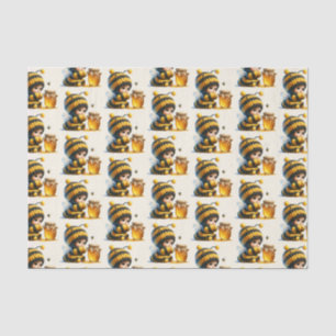 Papier Mousseline Mignonne fille en costume d'abeille avec miel