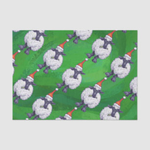 Papier Mousseline Mignonne mouton à Santa Chapeau sur vert
