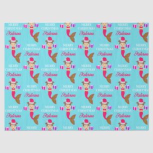 Papier Mousseline Mignonne Noël Sirène fille Santa Chapeau en mer