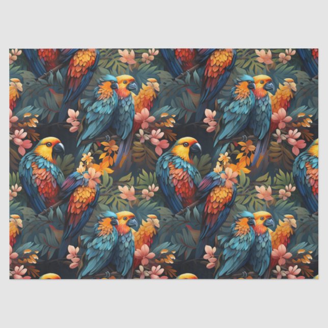 Papier Mousseline Mignonne Tropical Floral Jungle Birds Découpage (Recto)