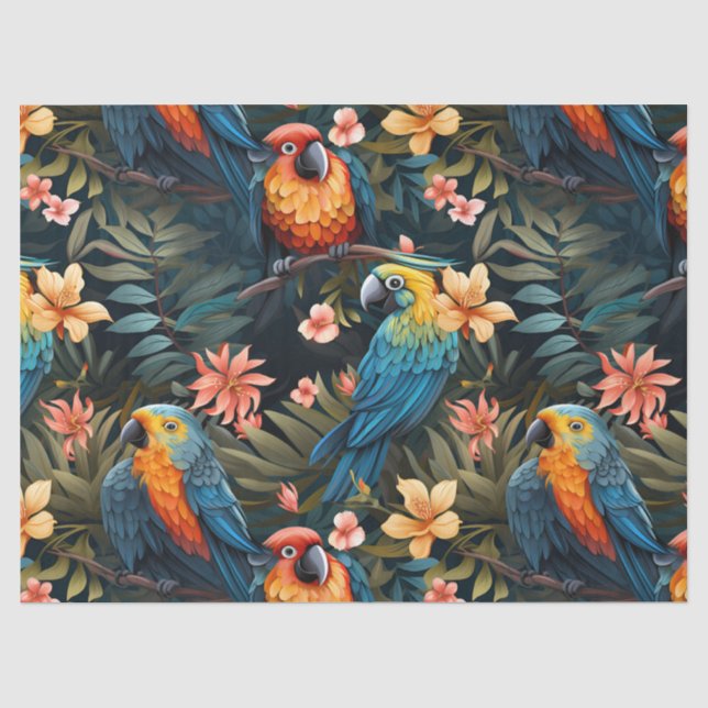 Papier Mousseline Mignonne Tropical Floral Jungle Birds Découpage (Recto)