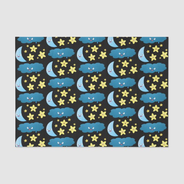Papier Mousseline Mignons étoiles chantant, lune et bande dessinée d (Recto)