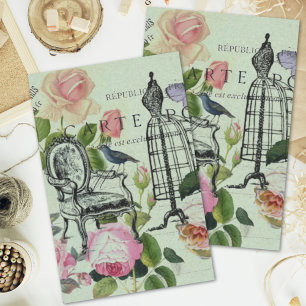 Papier Mousseline minder vintage french rose butterfly paris