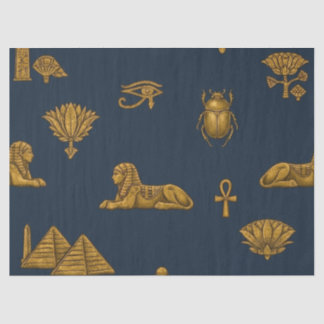 Papier Mousseline Minimalist Navy & Antique Gold Egyptian Pattern