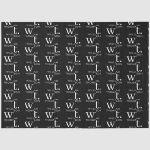 Papier Mousseline Minime moderne noir et blanc Nom monogramme