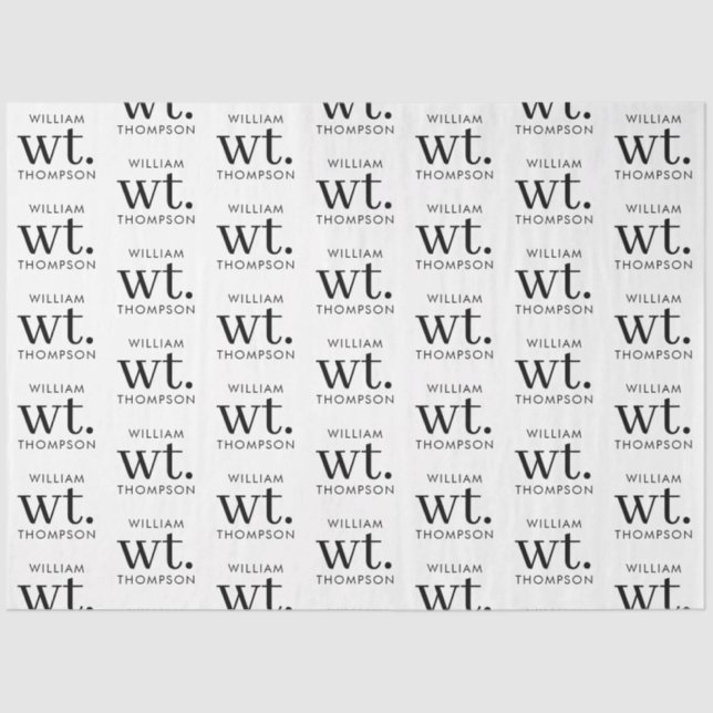 Papier Mousseline Minime moderne noir et blanc Nom monogramme (Recto)