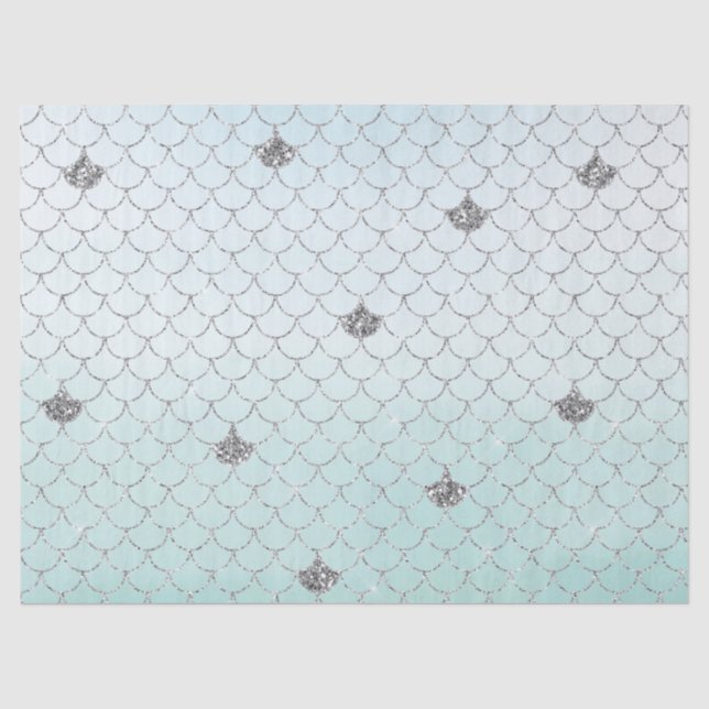 Papier Mousseline Mint Blue Ombre Parties scintillant argent Éperche (Recto)