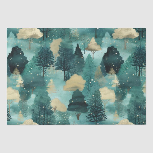 Papier Mousseline Mint Green Gold Trees Noël (Recto)