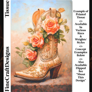 Papier Mousseline Mode Bottes de Cowgirl Occidentale Roses DF9LF Déc