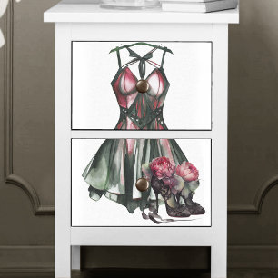 Papier Mousseline Mode Goth   Robe verte et rose avec Stilettos