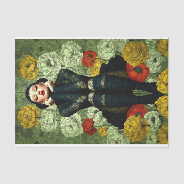 Papier Mousseline Mode Gothique Féminine Avec Fleurs DQ4R Découpage (Recto)