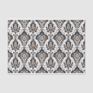 Papier Mousseline Modèle Damas vintage dans les tons gris et beige