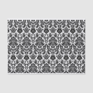 Papier Mousseline Modèle de Damas ornementales noir et blanc