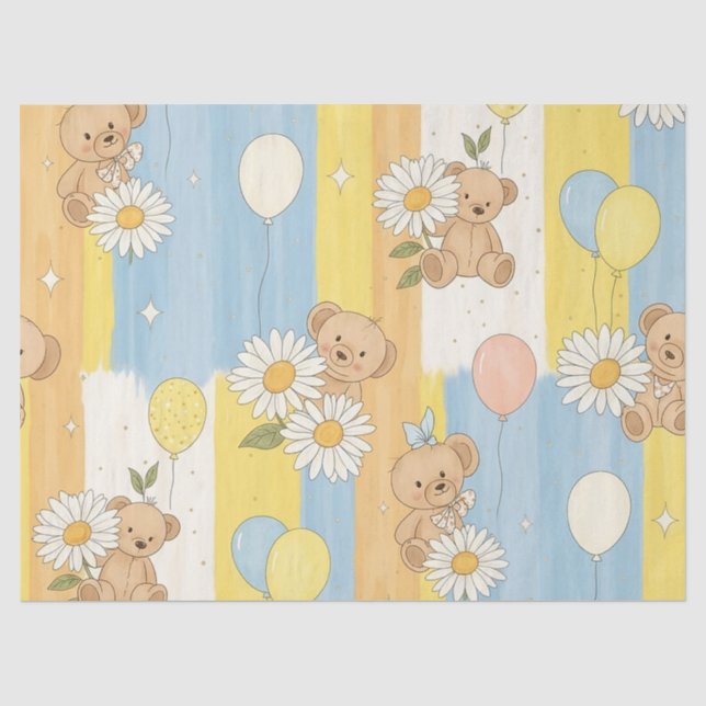Papier Mousseline Modèle de jardin de marguerites Ourson (12) (Recto)