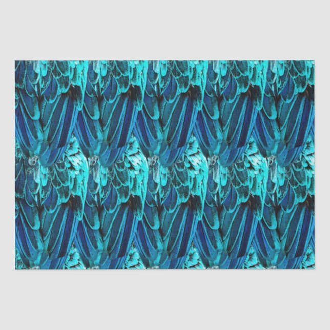 Papier Mousseline Modèle de plume Macaw en bleu, aquarelle abstraite (Recto)