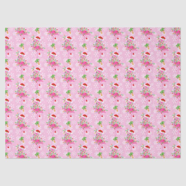 Papier Mousseline Modèle Flamingo rose de Noël (Recto)