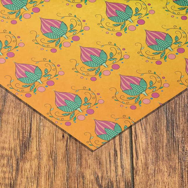 Papier Mousseline Modèle floral blanc orange jaune (Créateur téléchargé)