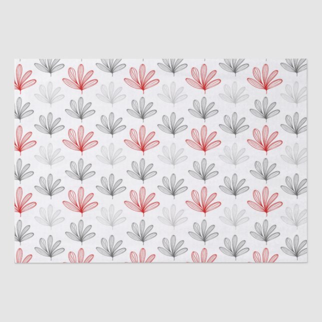 Papier Mousseline Modèle floral moderne rouge et gris (Recto)