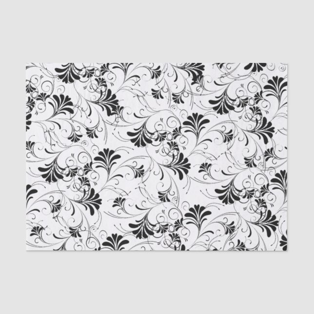 Papier Mousseline Modèle floral noir et blanc (Recto)