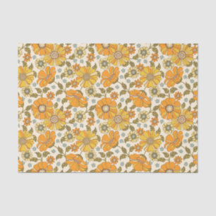 Papier Mousseline Modèle Floral Orange vintage