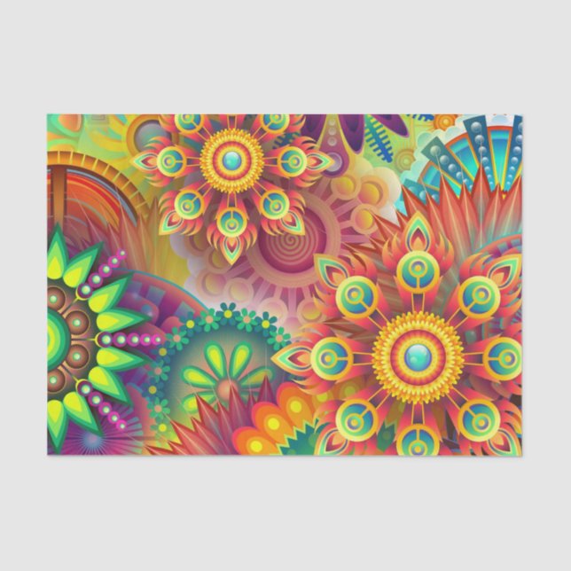 Papier Mousseline Modèle floral psychédélique (Recto)