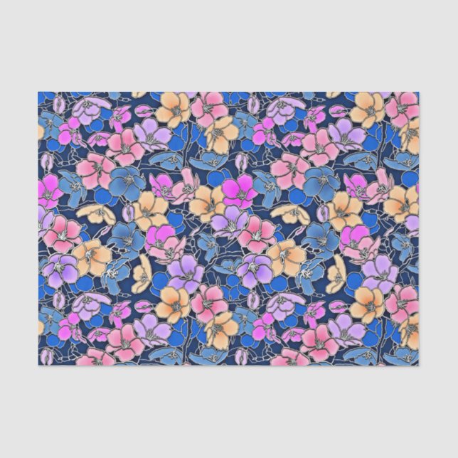 Papier Mousseline Modèle floral stylistique 46 (Recto)