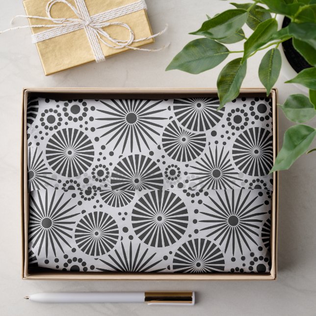 Papier Mousseline Modern Black White Geometric Flowers Starburst  (Cadeau)